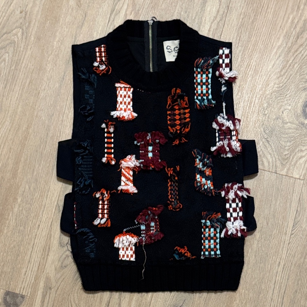 Sea New York Black Embroidered Appliqué Cutout Woven Top